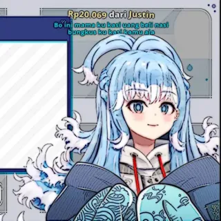 ☔️ Rp20.069 dari Justin
Bo inj mama ku kasi uang beli nasi
bungkus ku kasikamu aia anime, female, portrait, cartoon, drawing telegram sticker
