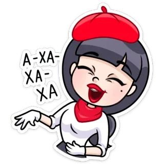 👩‍🦰 A-XA-XA-XA Мультфильм, Смех, Женщина, Берет, Красный, Радостный, Юмор telegram sticker
