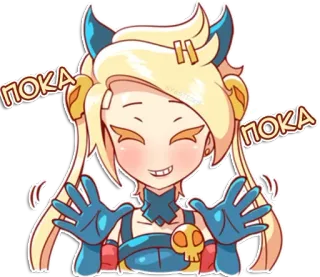 👋 ПОКА kreskówka, machający, uroczy, blond włosy, radosny telegram sticker