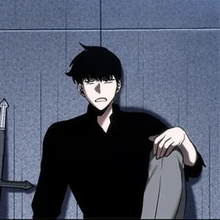 ⚰ Manhwa, Anime, Personage, Zittend, Zwart haar telegram sticker