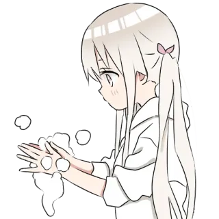 🙂 anime, gadis, cuci tangan, sabun, bersih, imut telegram sticker