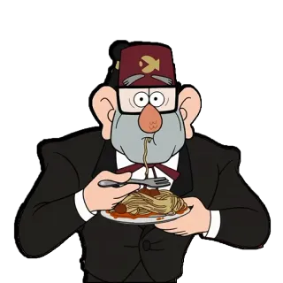 😮 Stan Pines Gravity Falls cartoon, animation, character, eating, spaghetti, food telegram sticker