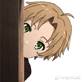👀 애니메이션, 소년, 엿보기, 수줍음, 초록색 눈, 귀여운 telegram sticker