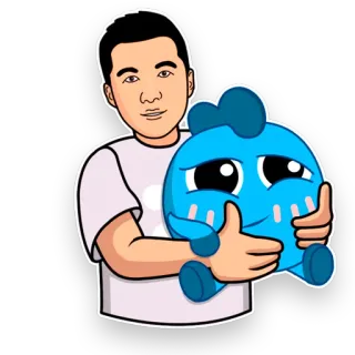 😏 만화, 일러스트, 캐릭터, 사람, 남자, 파란색, 귀여운 telegram sticker