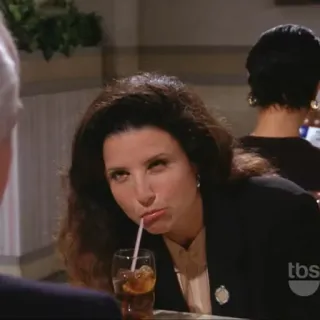 🤔 Elaine Benes Seinfeld elaine, seinfeld, mujer, bebiendo, comedia, serie tv telegram sticker