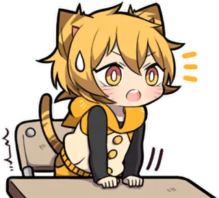😲 애니메이션, 고양이, 걱정, 땀, 카와이, 호랑이, 학교 telegram sticker