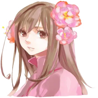 🙃 Anime Mädchen, Blume, Porträt, Cartoon, Mädchen, Rosa whatsapp sticker