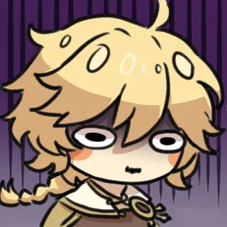 😨 Aether Genshin Impact Anime, Jeu vidéo, Expression faciale, Personnage, Cheveux blonds whatsapp sticker