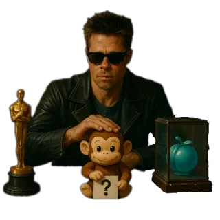 😎 Brad Pitt, macaco, Oscar, ponto de interrogação, celebridade, ator telegram sticker