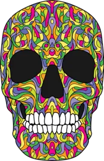 💀 skull, psychedelic, colorful, ornate, abstract, pattern, decorative, art telegram sticker