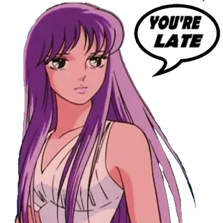 ⌚️ YOU'RE LATE anime, pegatina, pelo morado, llegas tarde telegram sticker