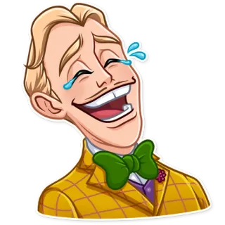😂 rindo, desenho animado, emoji, personagem, sorrindo, alegre, gravata borboleta, homem telegram sticker