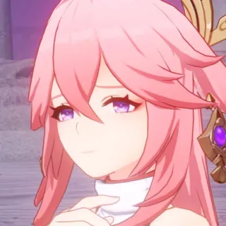 😟 Yae Miko Genshin Impact anime, video game, pink hair, fox, character telegram sticker