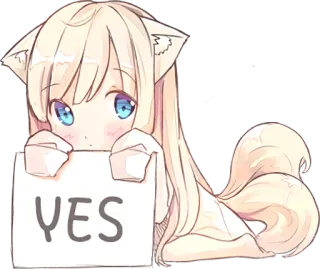 👍 YES อนิเมะ, ใช่, สาวหูแมว, น่ารัก, ยืนยัน, ภาพประกอบ telegram sticker