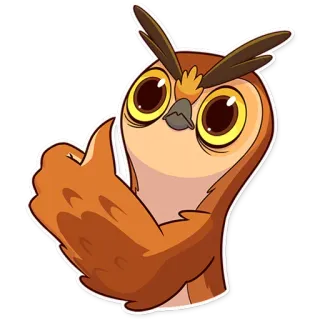 👍 burung hantu, burung, hewan, kartun, jempol ke atas, stiker telegram sticker