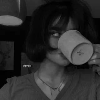 💜 Inertia woman, coffee, cup, portrait, black and white telegram sticker