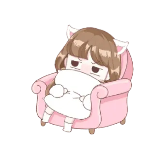 😒 Chibi, Kawaii, Anime, Imut, Telinga kucing, Gadis, Kartun telegram sticker