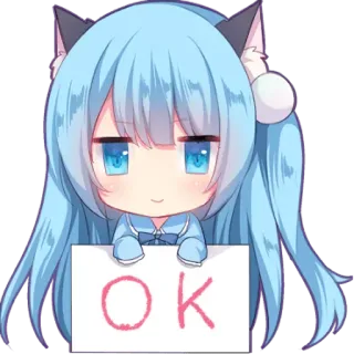 👍 OK Anime, Chibi, Kocie uszy, Niebieskie włosy, Ok telegram sticker