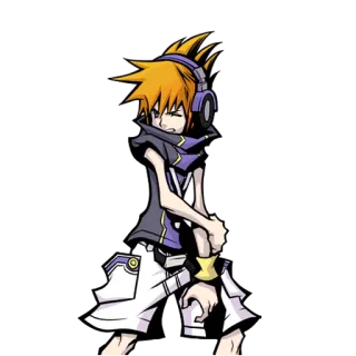 😤 Neku Sakuraba The World Ends with You anime, video game, character, headphones, orange hair, urban, streetwear telegram sticker