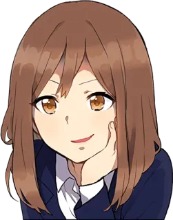 😏 anime, chica, pelo castaño, sonriendo, linda, manga, retrato whatsapp sticker