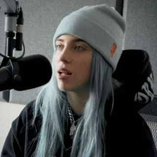 💧 Billie Eilish เพลง, นักร้อง, คนดัง, ป๊อปสตาร์, หมวก, ภาพเหมือน telegram sticker