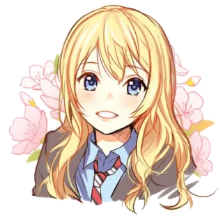 😁 Kaori Miyazono Your Lie in April Anime, Ragazza, Capelli biondi, Fiori, Kaori Miyazono, Your Lie in April telegram sticker