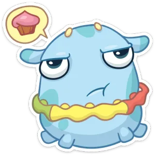 😔 mostro, carino, cartone animato, cupcake, pensieroso, blu, eccentrico telegram sticker