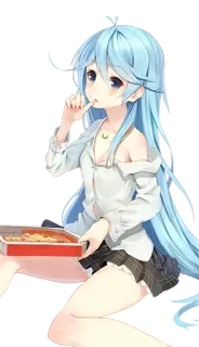 😏 anime, menina, cabelo azul, pizza, fofa, desenho animado, comendo telegram sticker