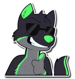 😎 Furry, Lobo, Pulgar arriba, Gafas de sol, Verde, Dibujo animado telegram sticker