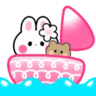 ⭐ 토끼, 곰, 보트, 돛, 귀여운, 동물 telegram sticker