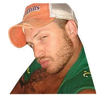 😚 Tom Hardy attore, uomo, celebrità, ritratto, cappello, tatuaggio telegram sticker