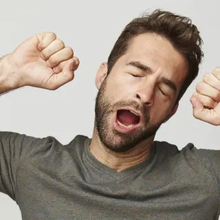 😱 man, yawning, stretching, tired, sleepy, beard telegram sticker