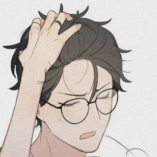 🧸 Anime, Homme, Lunettes, Se gratter la tête, Penser telegram sticker