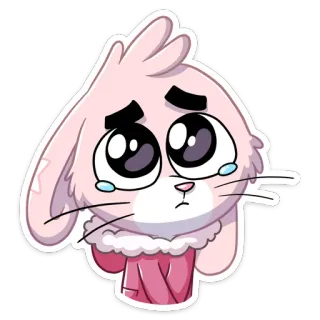 😢 Dessin animé, Lapin, Triste, Mignon, Animal, Rose, Autocollant telegram sticker