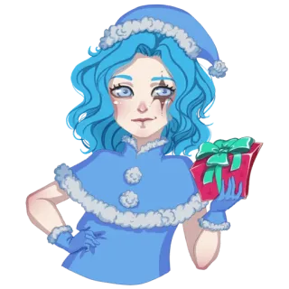 🤶 Cartoon, Kerstmis, Winter, Meisje, Cadeau, Feestelijk telegram sticker