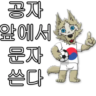 ☝ 공자 앞에서 문자 쌋다 korea, maskottchen, fußball, fußball, wolf, text, koreanisch telegram sticker
