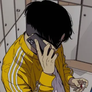 🇨🇼 Anime, Personaggio, Persona, Telefono, Parlare, Casual, Maschio whatsapp sticker