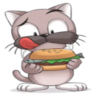 🍔 猫, ハンバーガー, 魚, 漫画, 動物, 食べ物, ステッカー telegram sticker
