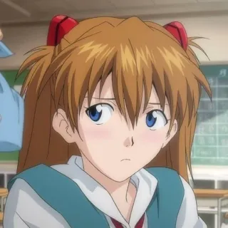 😕 Asuka Langley Soryu Neon Genesis Evangelion Anime, Chica, Adolescente, Uniforme escolar, Evangelion telegram sticker