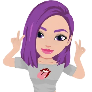 ✌️ hoạt hình, biểu tượng hòa bình, cô gái, tóc tím, chân dung telegram sticker