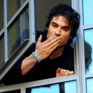 😘 Ian Somerhalder actor, ventana, beso, hombre, retrato telegram sticker