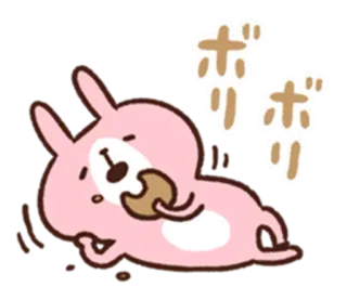 🍤 ボリボリ 토끼, 먹는, 누워있는, 분홍색, 만화, 동물, 귀여운 telegram sticker