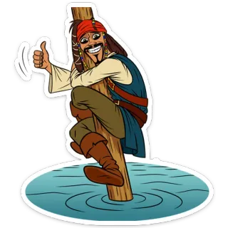 👍 Jack Sparrow Pirates of the Caribbean Jack Sparrow, Pirates of the Caribbean, pirate, thumbs up, cartoon character, climbing telegram sticker