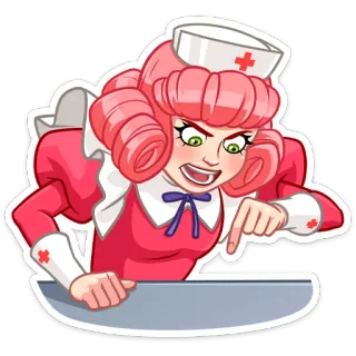 😡 enfermera, enojado, dibujos animados, rosa, señalando whatsapp sticker