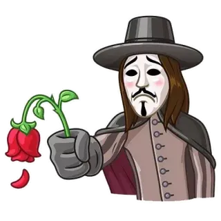 😇 Guy Fawkes V for Vendetta กาย ฟอกส์, วี ฟอร์ เวนเดตต้า, หน้ากาก, ไม่ระบุชื่อ, ดอกกุหลาบ, การเมือง, ภาพยนตร์ telegram sticker