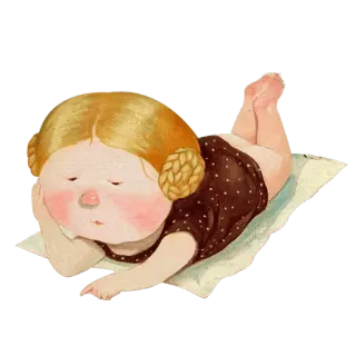😞 ребенок, мультфильм, лежа, расслабляющий, милый, девочка, иллюстрация whatsapp sticker