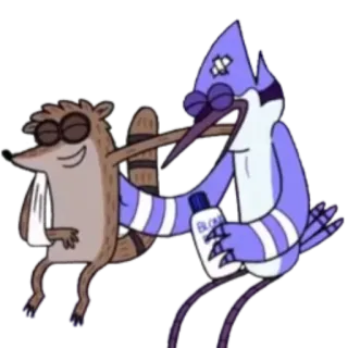 😄 Rigby and Mordecai Regular Show kreskówka, animowany, masaż, przyjaźń, Zwyczajny serial, Mordecai, Rigby telegram sticker