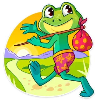 🎒 frog, cartoon, adventure, travel, wanderer, animal, funny, kawaii telegram sticker