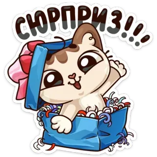 🎉 СЮРПРИЗ!!! gatto, sorpresa, regalo, carino, cartone animato telegram sticker