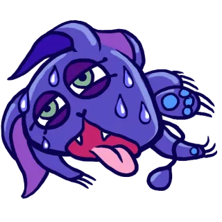 😵 cansado, exaustão, monstro, desenho animado, suando, exaustão telegram sticker